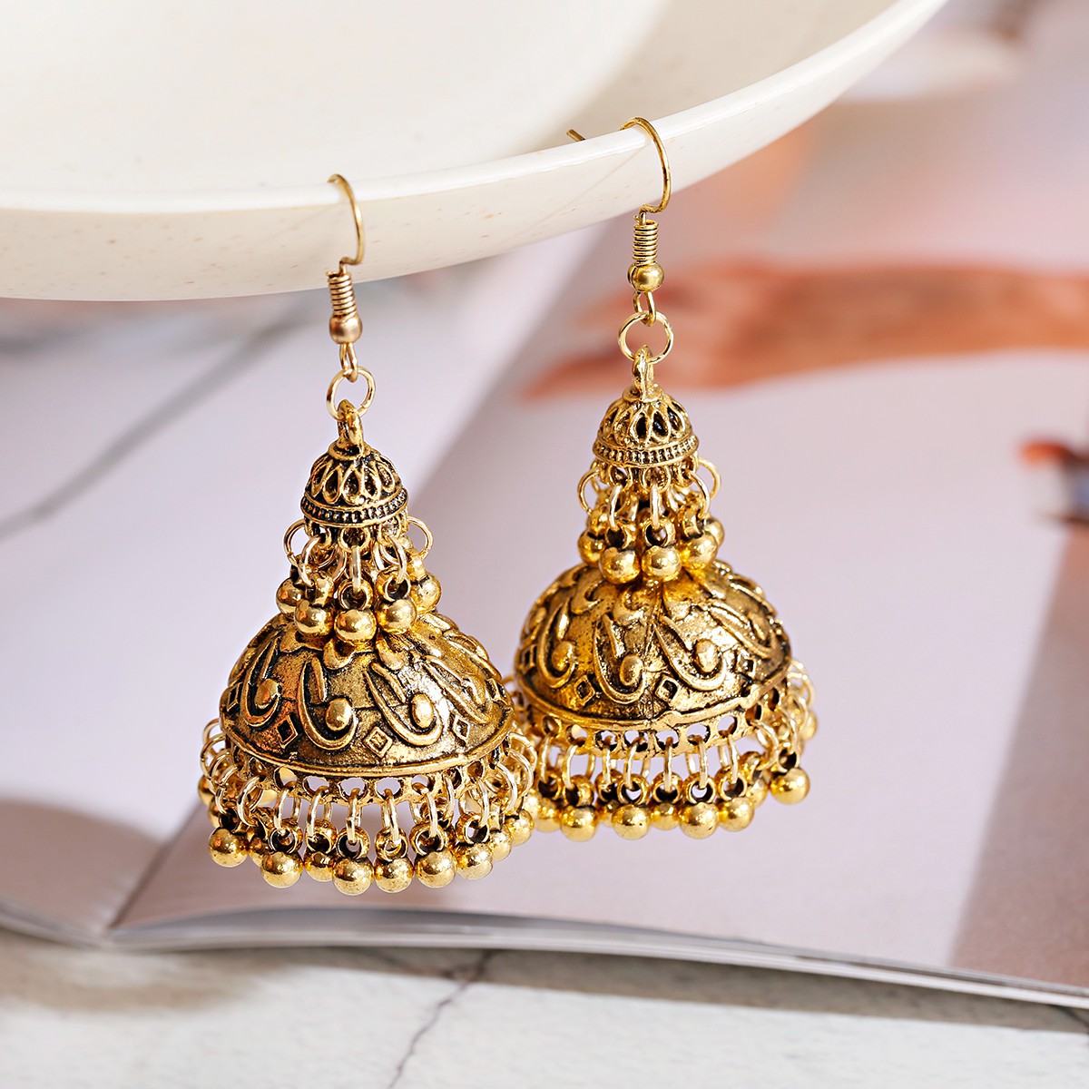 Ethnic Indian Fashion - Indischer tibetischer Schmuck für Damen, goldfarben,