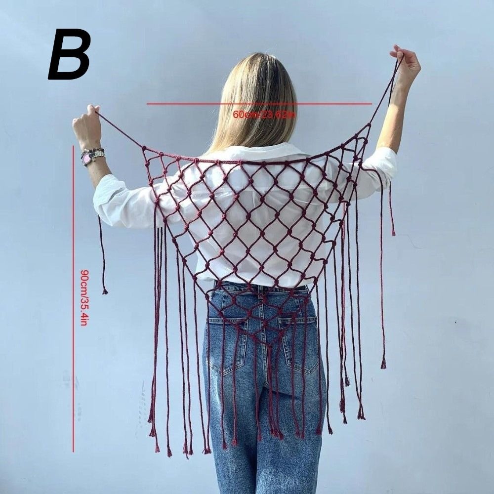 Ethnic Fashion Designers - Böhmischer Netz-Fransenschal mit dekorativen Quasten, ethnisches