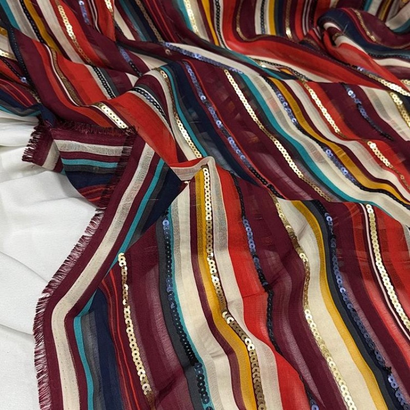Bunt gestreifter bestickter Pa – Ethnic Fashion Designers Bewertung und Preis