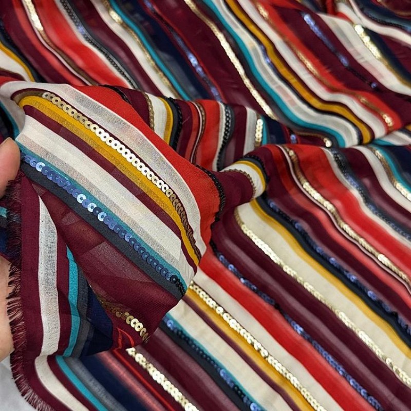 Bunt gestreifter bestickter Pa – Ethnic Fashion Designers Bewertung und Preis